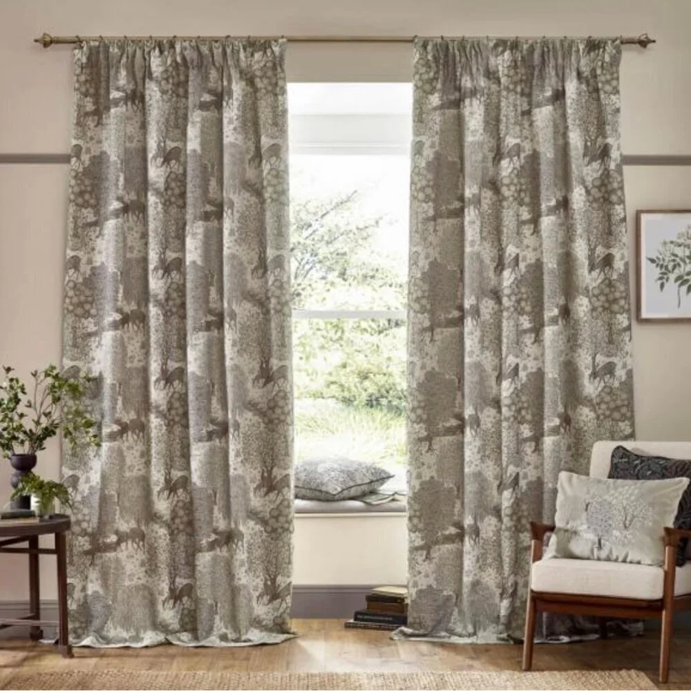 Morris & Co The Brook Woodland Gray Polyester Window Curtain Set of Two 37